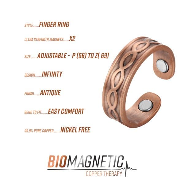 Infinity Copper Healing Ring R2 Magnetic info graphic